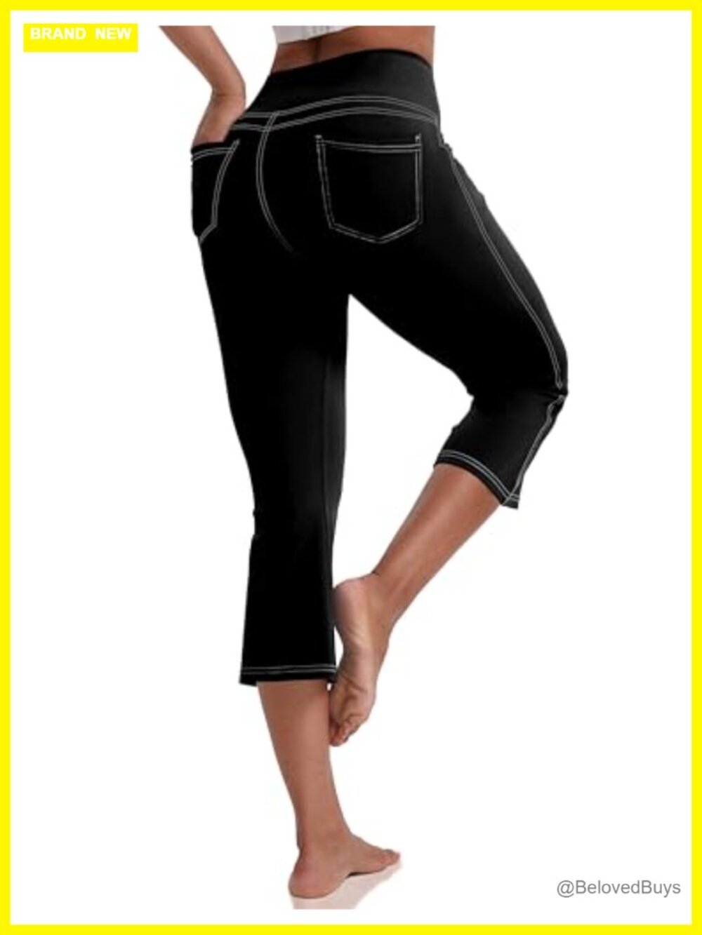 VOOVEEYA Women's Capri Leggings High Waisted Yoga Pants 4 Pockets Crop